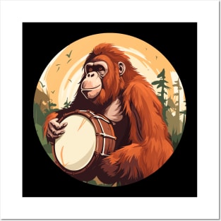 Orangutan playing drums Posters and Art